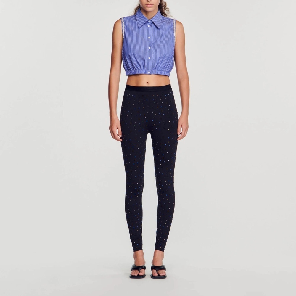 Sandro Navy Striped Button-Down Sleeveless Shirt - Picture 9 of 10